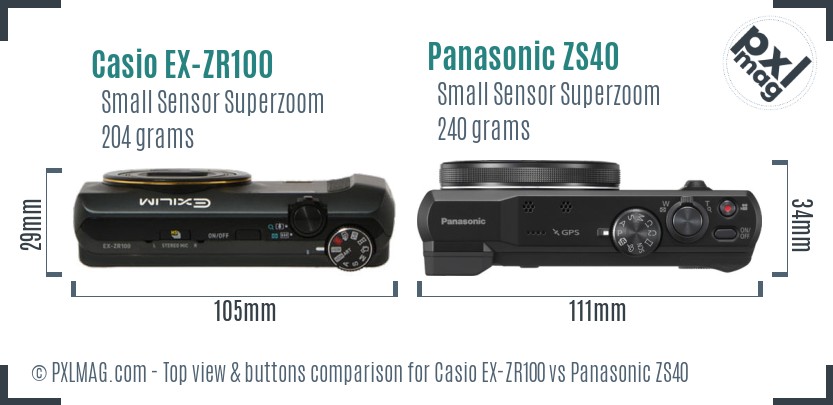 Casio EX-ZR100 vs Panasonic ZS40 top view buttons comparison