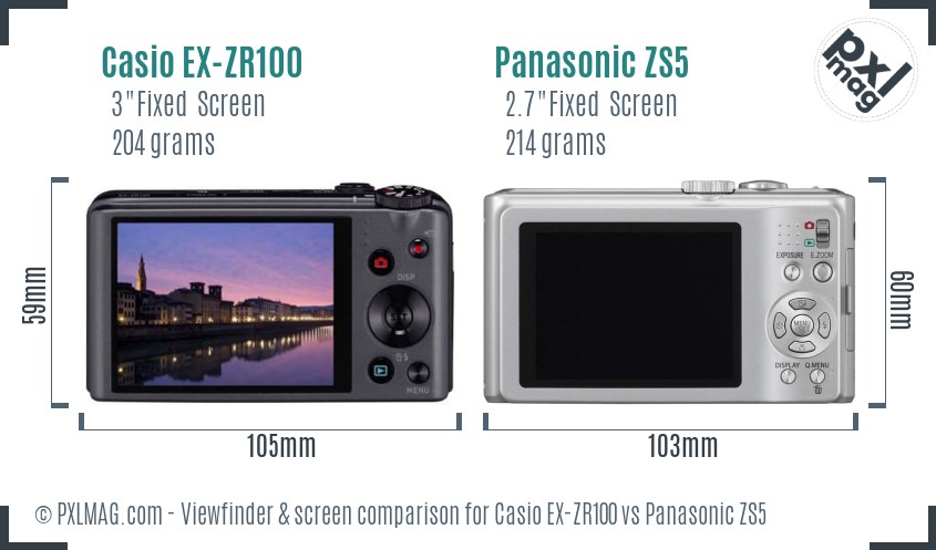 Casio EX-ZR100 vs Panasonic ZS5 Screen and Viewfinder comparison