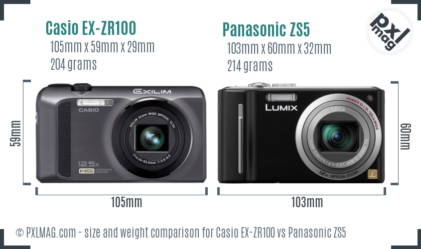Casio EX-ZR100 vs Panasonic ZS5 size comparison Casio EX-ZR100 vs Panasonic ZS5 size comparison