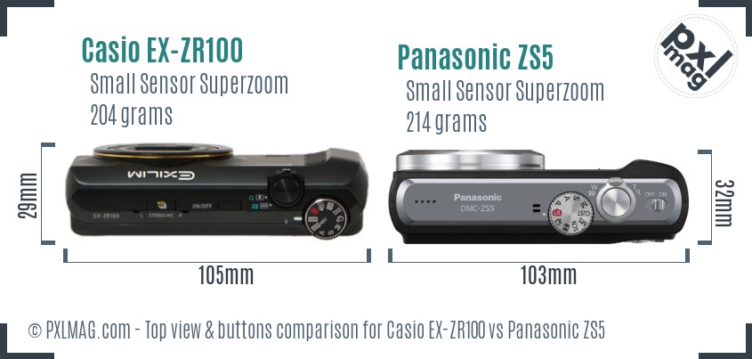 Casio EX-ZR100 vs Panasonic ZS5 top view buttons comparison