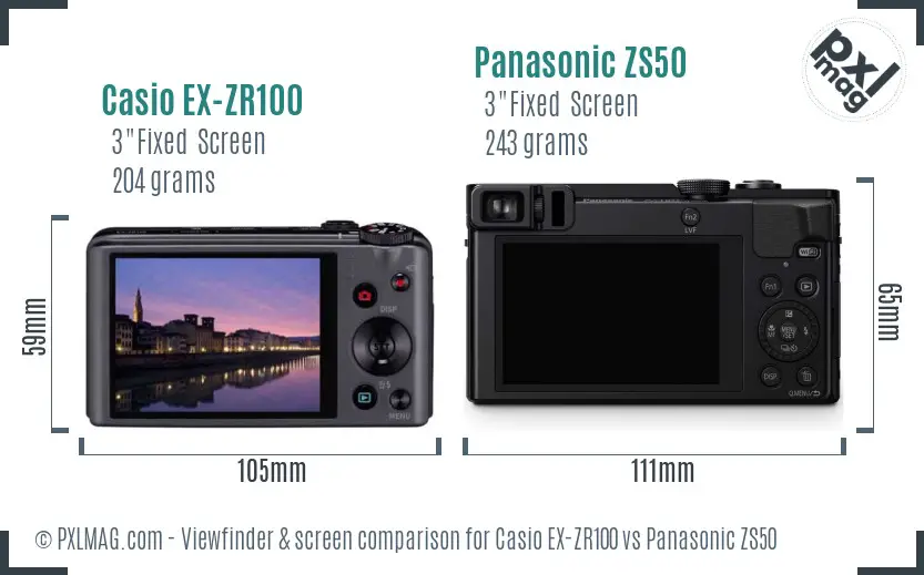 Casio EX-ZR100 vs Panasonic ZS50 Screen and Viewfinder comparison