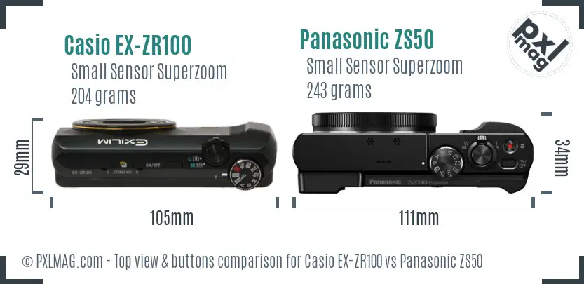 Casio EX-ZR100 vs Panasonic ZS50 top view buttons comparison