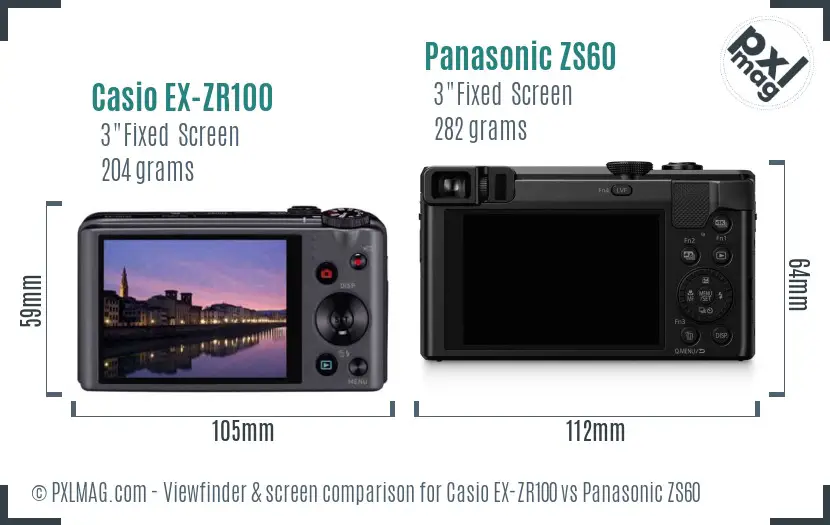 Casio EX-ZR100 vs Panasonic ZS60 Screen and Viewfinder comparison