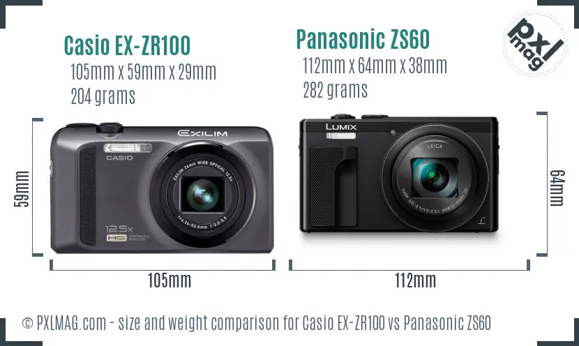 Casio EX-ZR100 vs Panasonic ZS60 size comparison