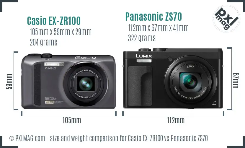 Casio EX-ZR100 vs Panasonic ZS70 size comparison