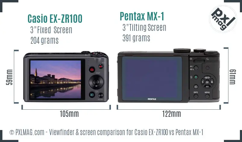 Casio EX-ZR100 vs Pentax MX-1 Screen and Viewfinder comparison