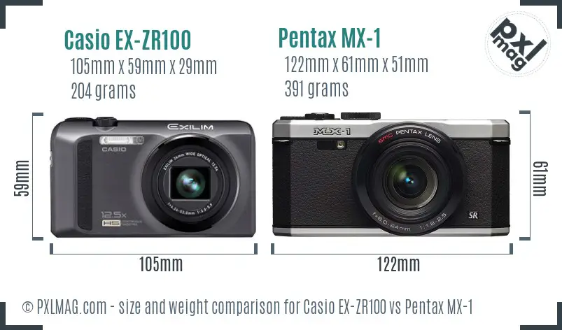 Casio EX-ZR100 vs Pentax MX-1 size comparison