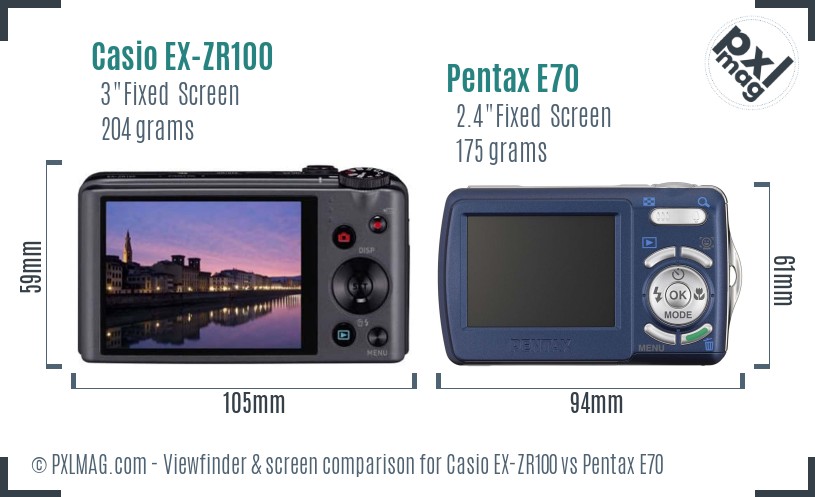 Casio EX-ZR100 vs Pentax E70 Screen and Viewfinder comparison
