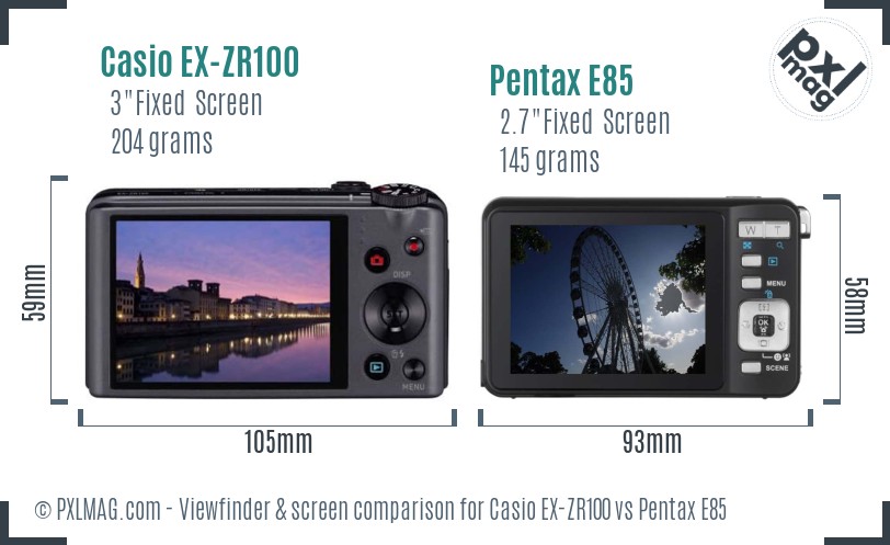 Casio EX-ZR100 vs Pentax E85 Screen and Viewfinder comparison