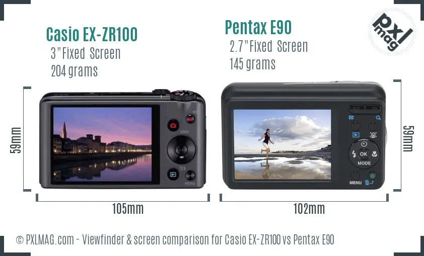Casio EX-ZR100 vs Pentax E90 Screen and Viewfinder comparison