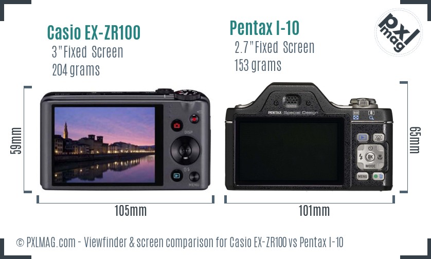 Casio EX-ZR100 vs Pentax I-10 Screen and Viewfinder comparison