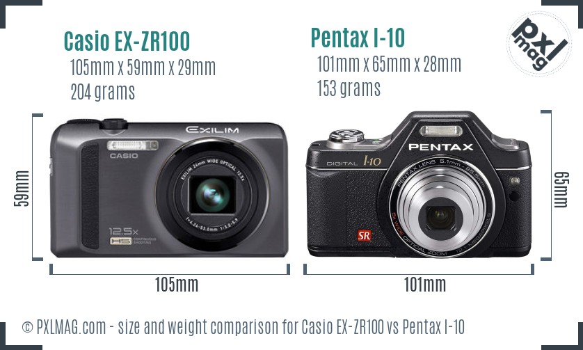 Casio EX-ZR100 vs Pentax I-10 size comparison