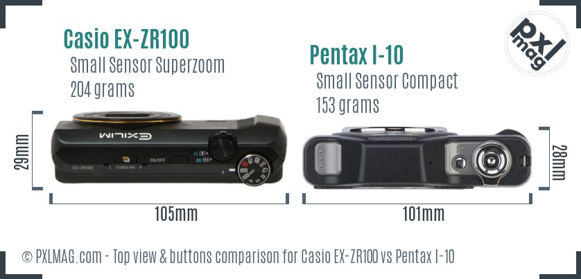 Casio EX-ZR100 vs Pentax I-10 top view buttons comparison