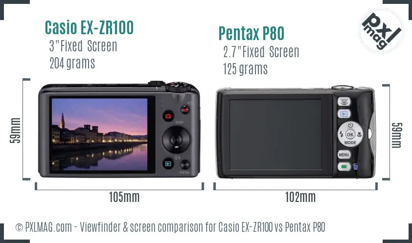 Casio EX-ZR100 vs Pentax P80 Screen and Viewfinder comparison