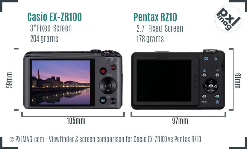 Casio EX-ZR100 vs Pentax RZ10 Screen and Viewfinder comparison Casio EX-ZR100 vs Pentax RZ10 Screen and Viewfinder comparison