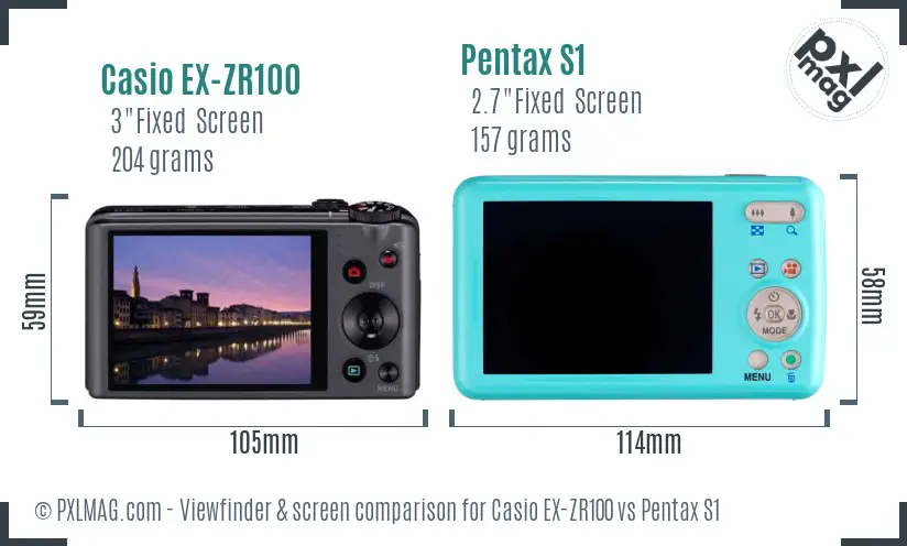 Casio EX-ZR100 vs Pentax S1 Screen and Viewfinder comparison