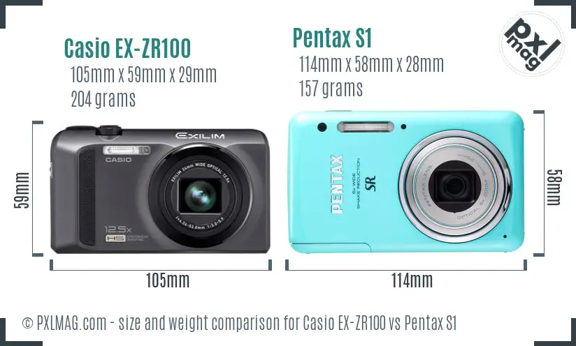 Casio EX-ZR100 vs Pentax S1 size comparison
