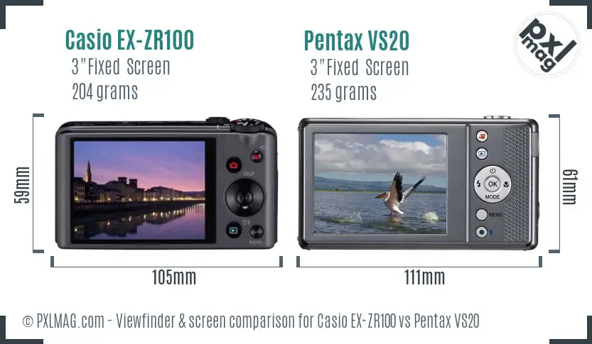 Casio EX-ZR100 vs Pentax VS20 Screen and Viewfinder comparison