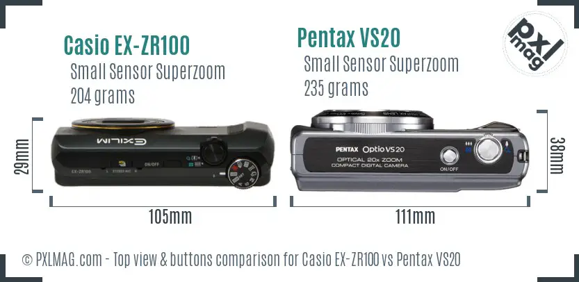 Casio EX-ZR100 vs Pentax VS20 top view buttons comparison
