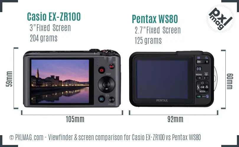 Casio EX-ZR100 vs Pentax WS80 Screen and Viewfinder comparison Casio EX-ZR100 vs Pentax WS80 Screen and Viewfinder comparison