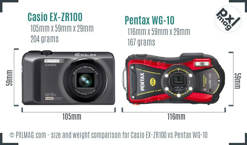 Casio EX-ZR100 vs Pentax WG-10 size comparison Casio EX-ZR100 vs Pentax WG-10 size comparison