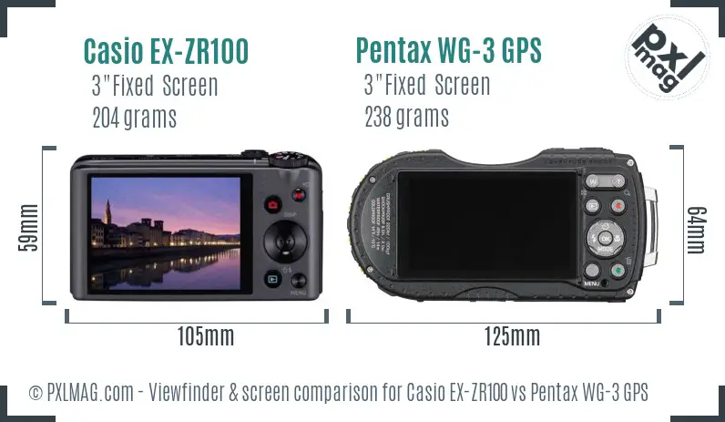 Casio EX-ZR100 vs Pentax WG-3 GPS Screen and Viewfinder comparison
