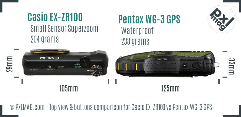 Casio EX-ZR100 vs Pentax WG-3 GPS top view buttons comparison