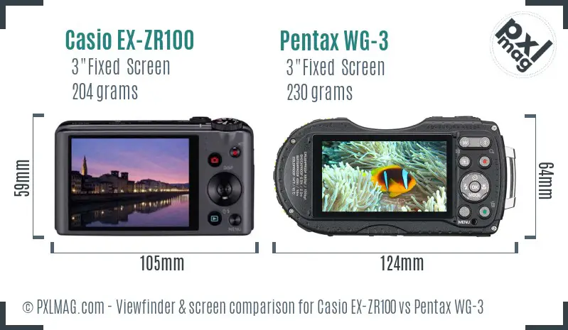 Casio EX-ZR100 vs Pentax WG-3 Screen and Viewfinder comparison