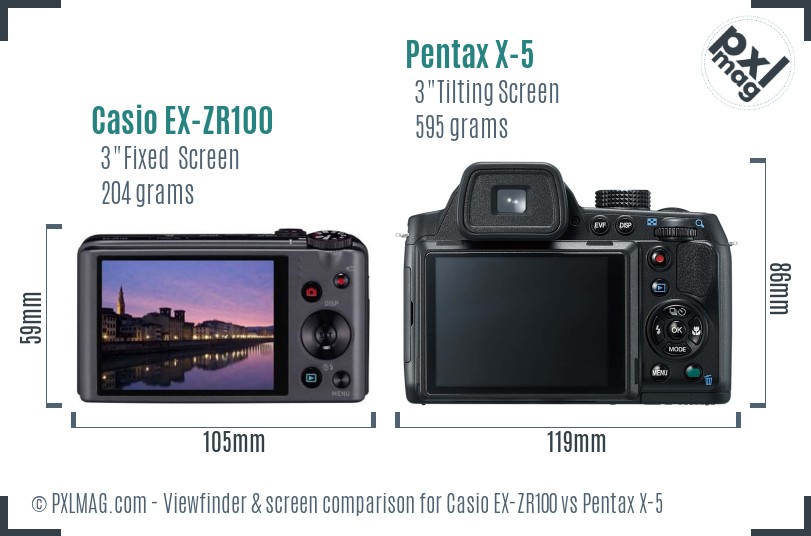 Casio EX-ZR100 vs Pentax X-5 Screen and Viewfinder comparison