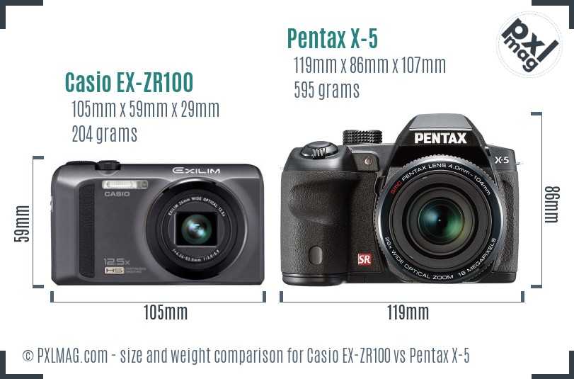 Casio EX-ZR100 vs Pentax X-5 size comparison Casio EX-ZR100 vs Pentax X-5 size comparison