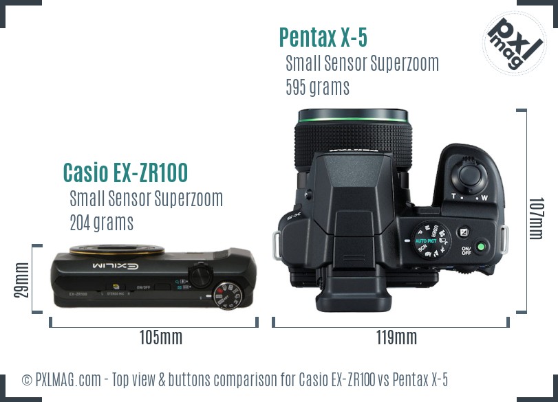 Casio EX-ZR100 vs Pentax X-5 top view buttons comparison