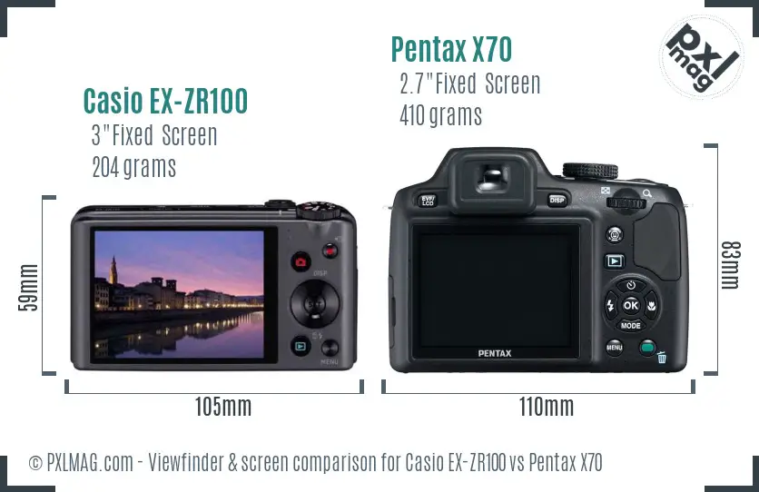 Casio EX-ZR100 vs Pentax X70 Screen and Viewfinder comparison