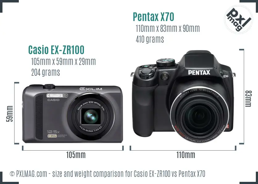 Casio EX-ZR100 vs Pentax X70 size comparison
