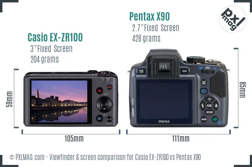 Casio EX-ZR100 vs Pentax X90 Screen and Viewfinder comparison
