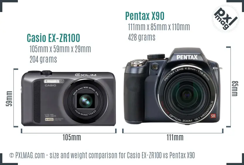 Casio EX-ZR100 vs Pentax X90 size comparison