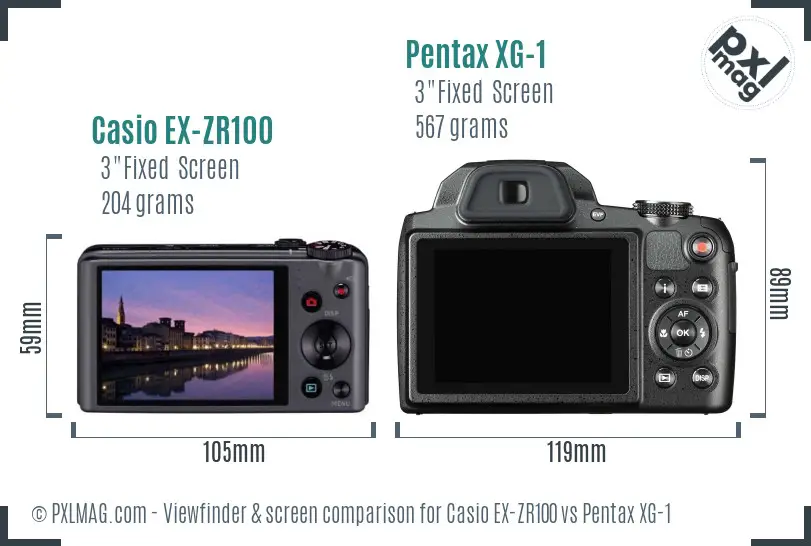 Casio EX-ZR100 vs Pentax XG-1 Screen and Viewfinder comparison