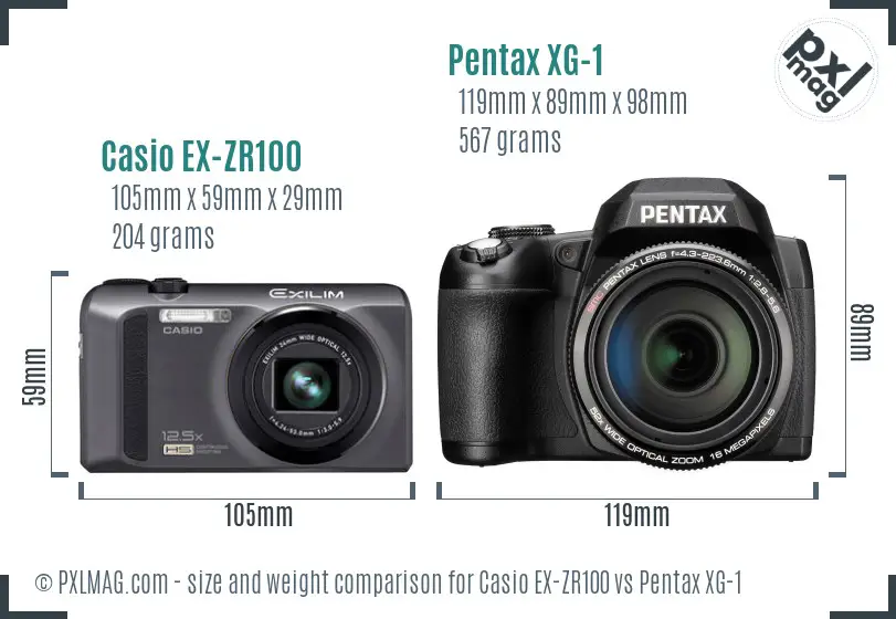 Casio EX-ZR100 vs Pentax XG-1 size comparison