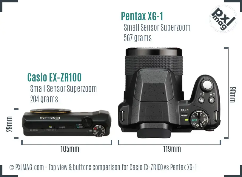 Casio EX-ZR100 vs Pentax XG-1 top view buttons comparison