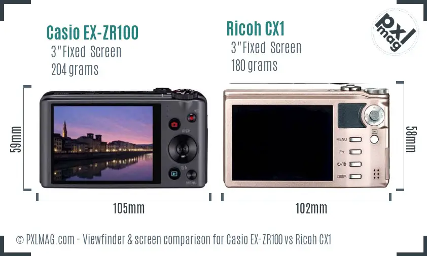 Casio EX-ZR100 vs Ricoh CX1 Screen and Viewfinder comparison Casio EX-ZR100 vs Ricoh CX1 Screen and Viewfinder comparison