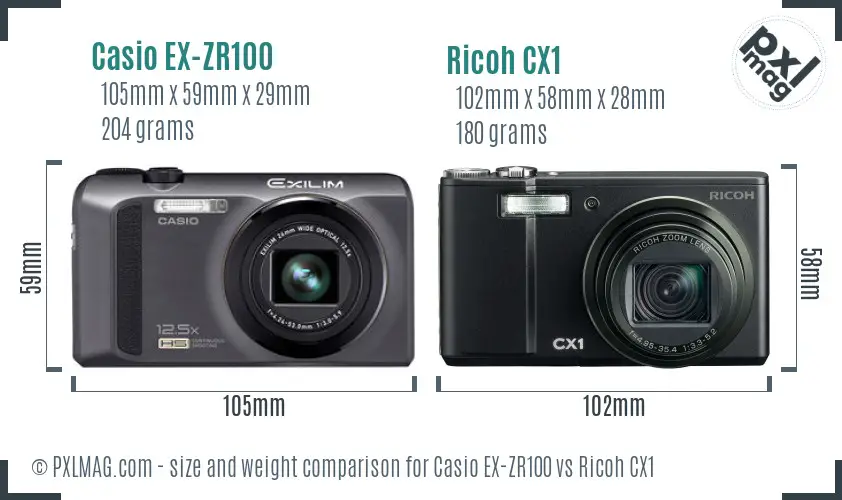 Casio EX-ZR100 vs Ricoh CX1 size comparison Casio EX-ZR100 vs Ricoh CX1 size comparison