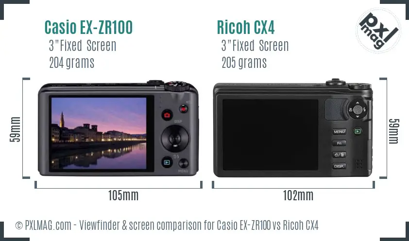 Casio EX-ZR100 vs Ricoh CX4 Screen and Viewfinder comparison Casio EX-ZR100 vs Ricoh CX4 Screen and Viewfinder comparison