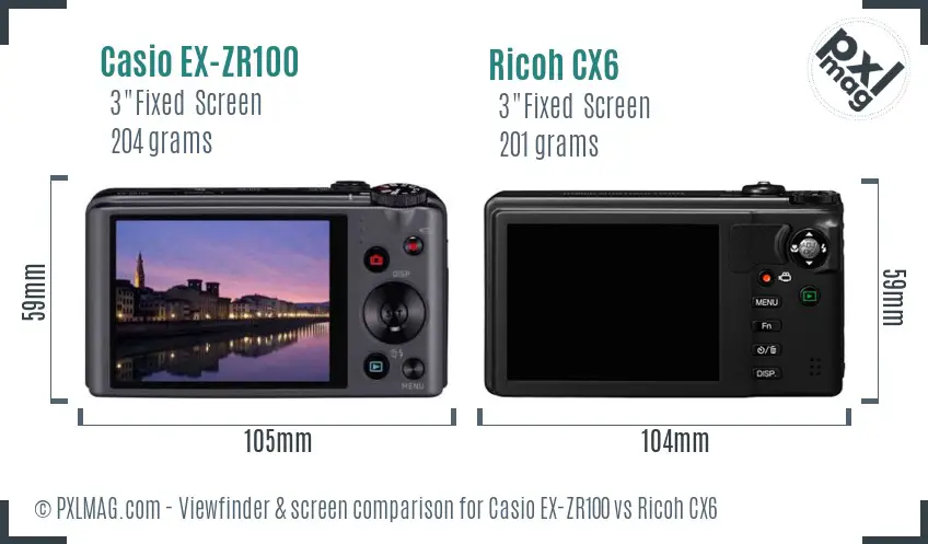 Casio EX-ZR100 vs Ricoh CX6 Screen and Viewfinder comparison