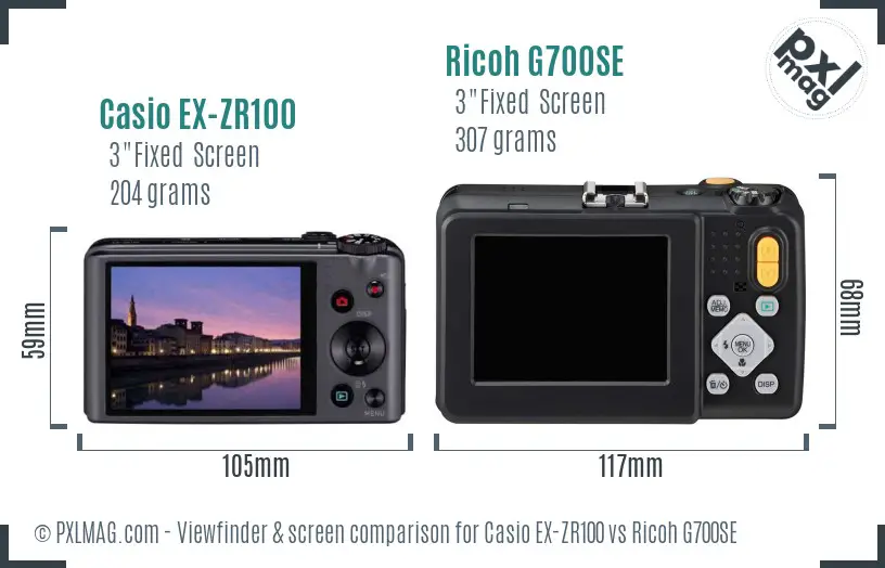 Casio EX-ZR100 vs Ricoh G700SE Screen and Viewfinder comparison