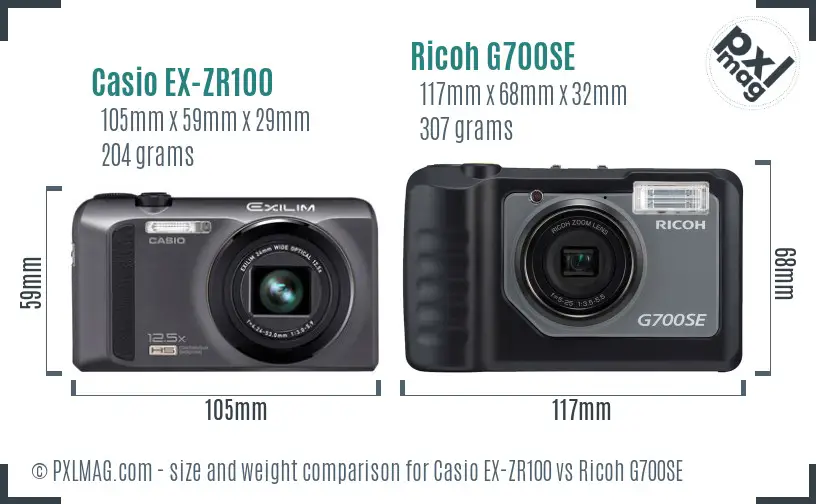 Casio EX-ZR100 vs Ricoh G700SE size comparison