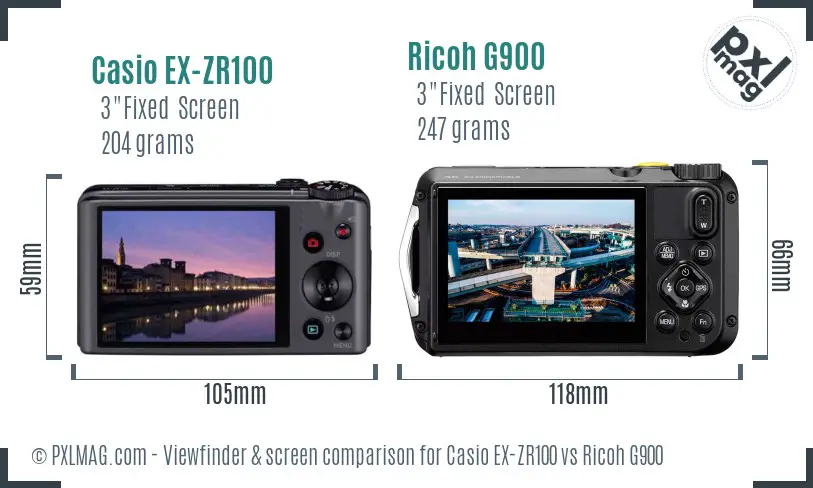 Casio EX-ZR100 vs Ricoh G900 Screen and Viewfinder comparison