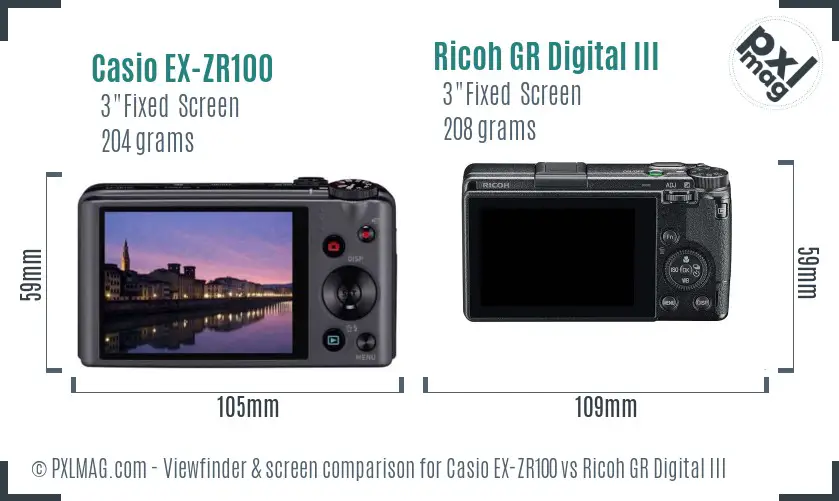 Casio EX-ZR100 vs Ricoh GR Digital III Screen and Viewfinder comparison Casio EX-ZR100 vs Ricoh GR Digital III Screen and Viewfinder comparison