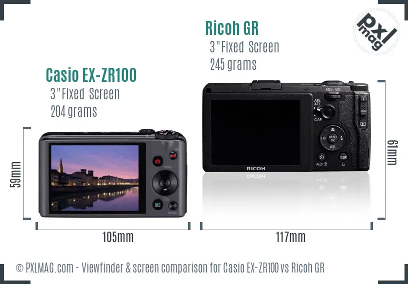 Casio EX-ZR100 vs Ricoh GR Screen and Viewfinder comparison