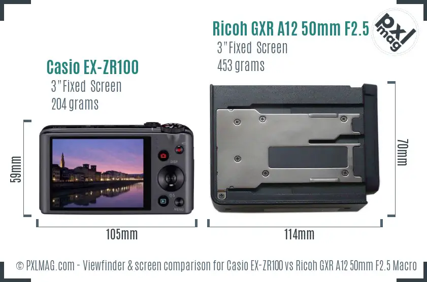 Casio EX-ZR100 vs Ricoh GXR A12 50mm F2.5 Macro Screen and Viewfinder comparison Casio EX-ZR100 vs Ricoh GXR A12 50mm F2.5 Macro Screen and Viewfinder comparison