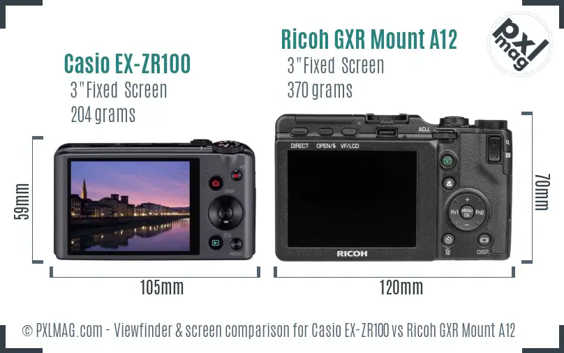 Casio EX-ZR100 vs Ricoh GXR Mount A12 Screen and Viewfinder comparison