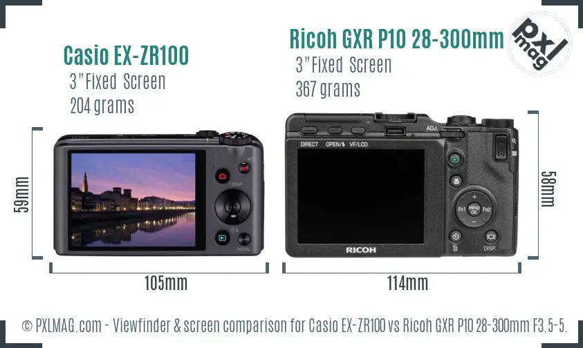 Casio EX-ZR100 vs Ricoh GXR P10 28-300mm F3.5-5.6 VC Screen and Viewfinder comparison